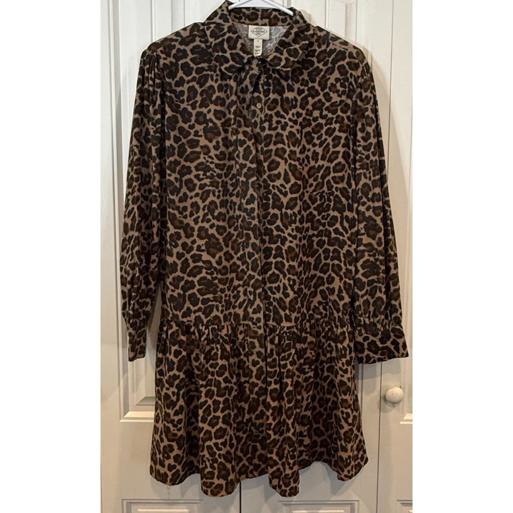 St. John's Bay Women's Small Leopard Print Shirt Dress Babydoll